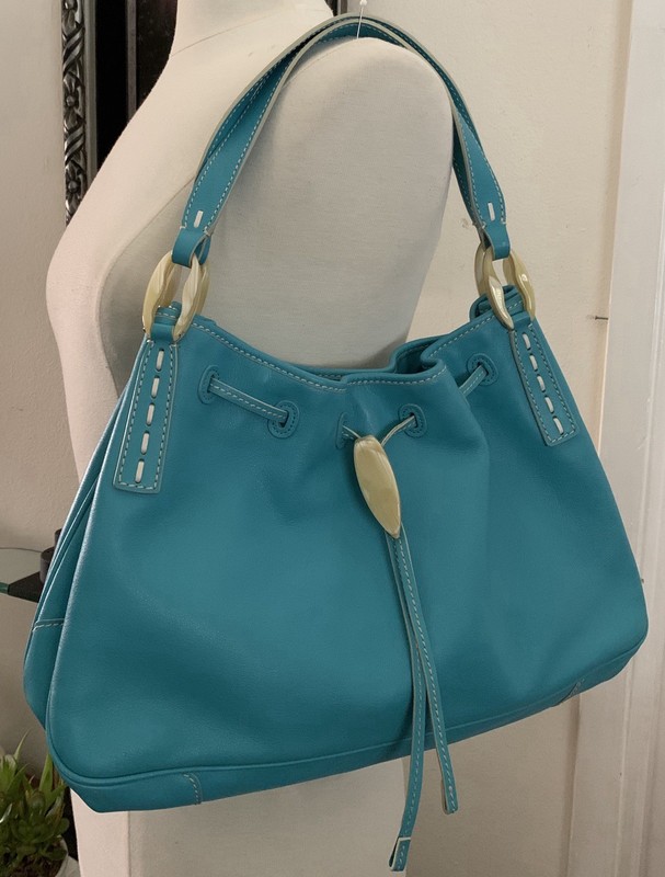 TOD’S Handbag Tote Bag Shoulder bag Turquoise Leather Logo w Tod’s Flannel Bag