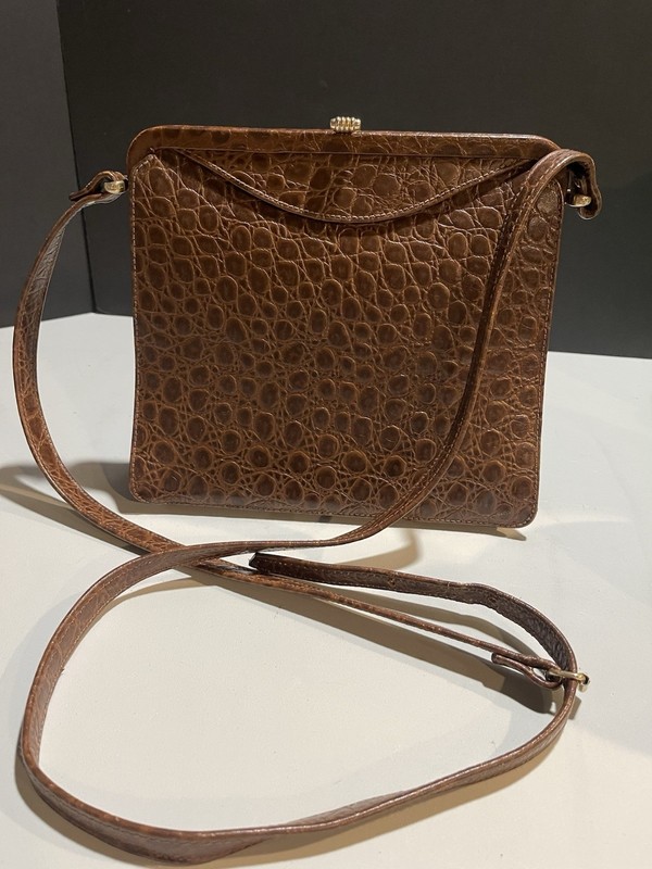 Jill Stuart Vintage Croc-Embossed Leather Crossbody Bag | Made in Italy | 9x8x2”
