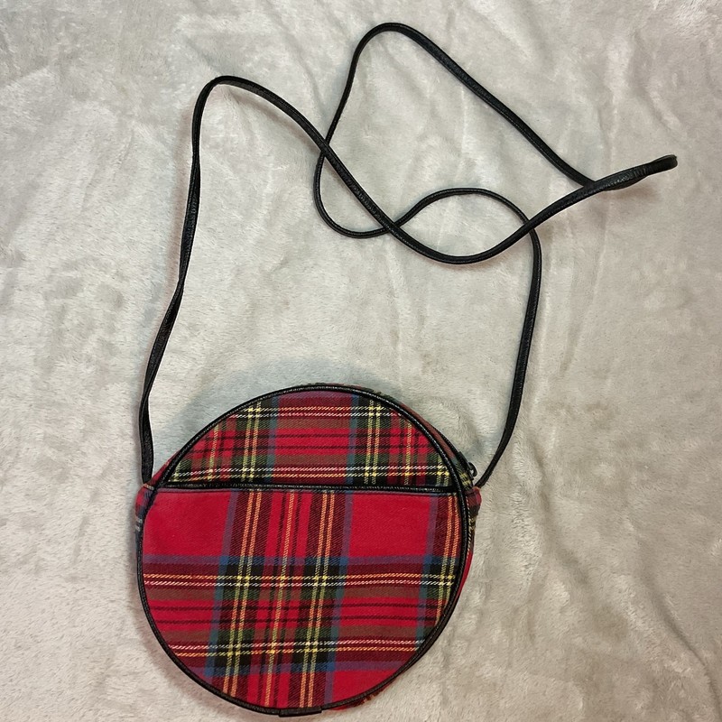 Vintage Mitzi Crossbody Purse Round Tartan Plaid Red Black Retro 60s Style 7 in gallery