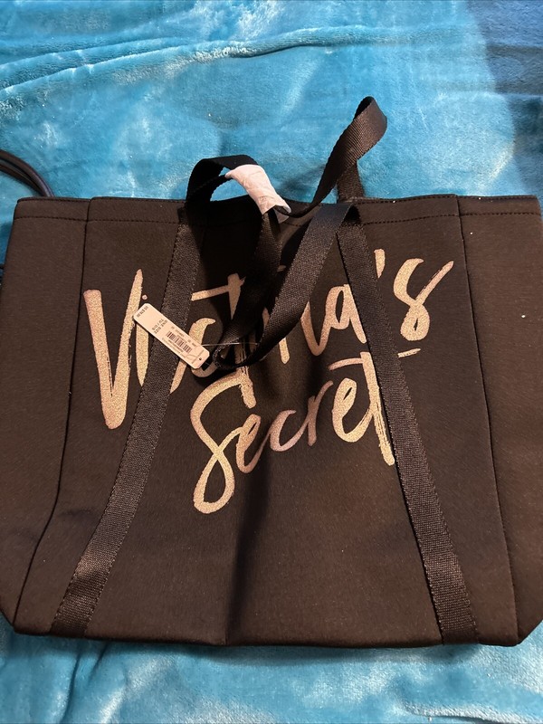 Victoria’s Secret Black Tote Bag with Metal Studs and Chain Accent