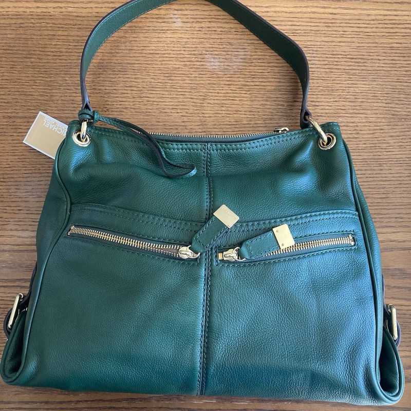 Beautiful Modern Look Green Gold Leather Purse Brand New Original Tags Well Made