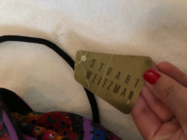 handbag stuart weitzman colorful silk spain snap close 8x8 with price tag $245 gallery