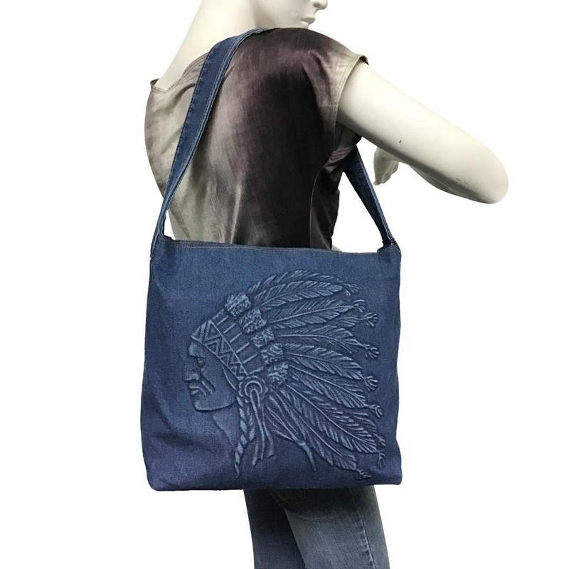 Raviani New Indian Embossed Western Denim Tote Bag