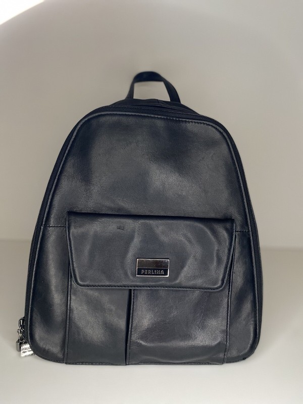 Perlina NY Black Leather Backpack, Women Carryall Purse
