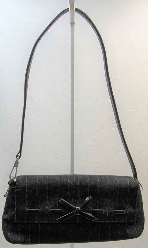 Kenneth Cole Reaction Purse Handbag Black & Gray Pinstripe with Bow