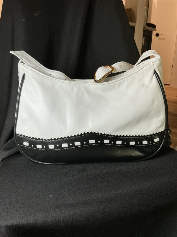 Vintage Black And White Dawli Shoulder Purse Leather, Made In USA