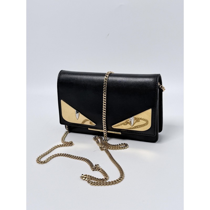 Fendi Black Bugs Monster Eye Wallet On Chain Crossbody Shoulder Bag JD0150FD