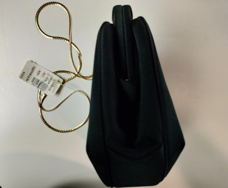 NEW! Vintage Judith Leiber Black Satin Gold Shoulder Strap Handbag w/Dust Bag gallery