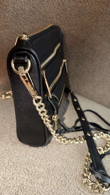 Rebecca Minkoff Black Crossbody Bag Gold Hardware Chain Strap Zip Pockets gallery