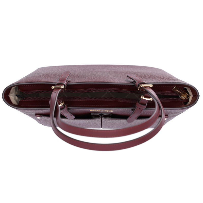 Michael Kors Jet Set Travel Medium Double Pocket Tote Oxblood Vegan Leather gallery