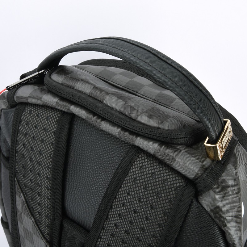Sprayground Shark Lights Out Effect Leather Backpack Unisex Plaid Black Gray gallery