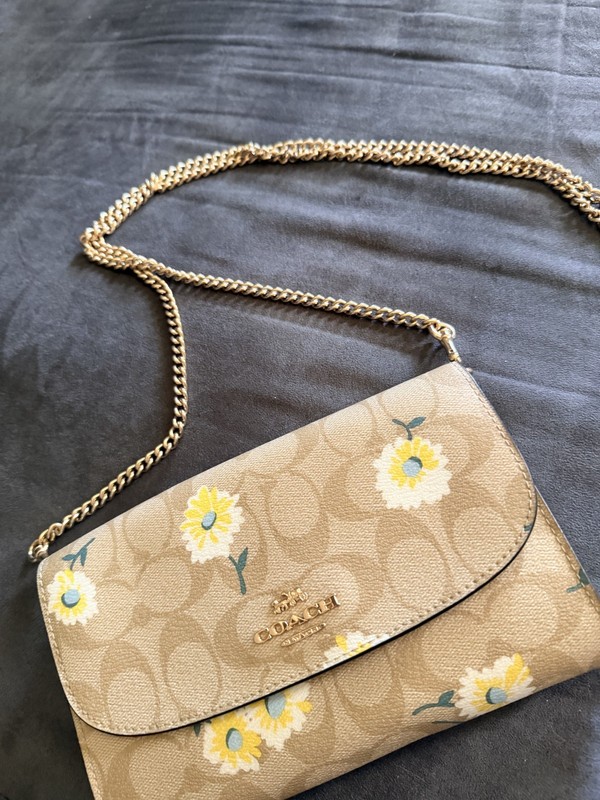 Coach Gemma Signature Coated Canvas Leather Daisy Print Crossbody Bag Clutch