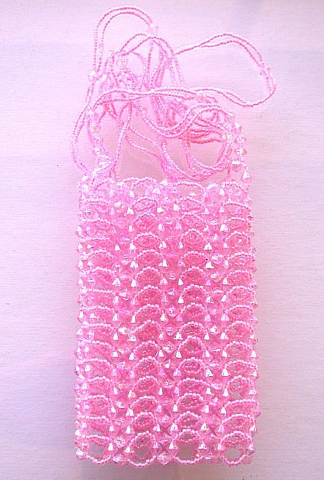 PINK FACETED ACRYLIC AB BEADED BAG 4 3/5 x 2 9/10 INCHES PURSE HANDBAG AB1