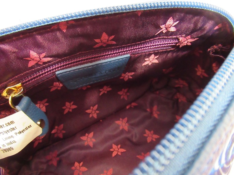 ANUSCHKA WANDERLUST Hand Crafted Printed Seashells Fabric Leather Trim Pouch gallery