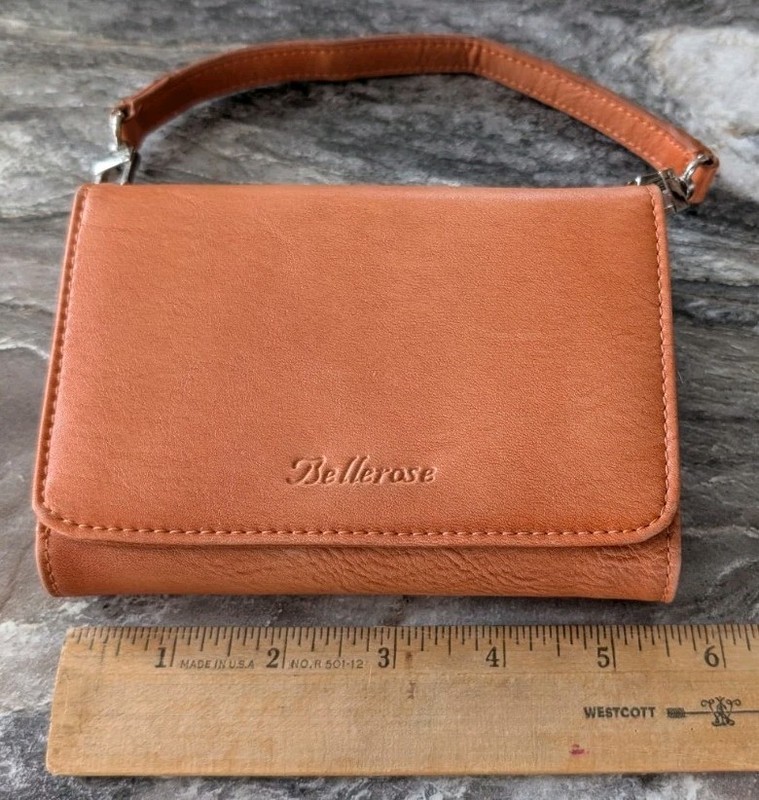 Bellerose Wallet Burnt Orange Leather w/ Strap Snap Zipper Credit Card Cash 6×4″