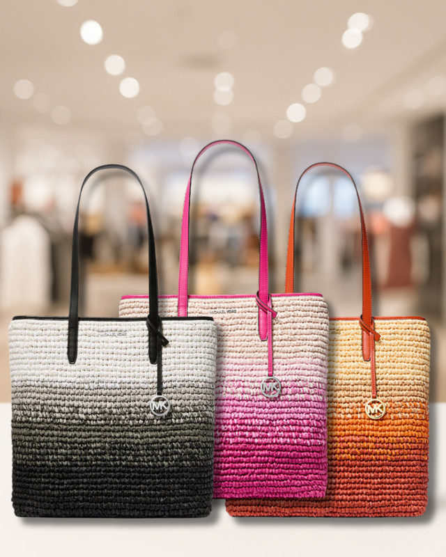 Michael Kors MK Women Large Fashion Ombré Straw Shoulder Tote Bag Handbag Purse gallery