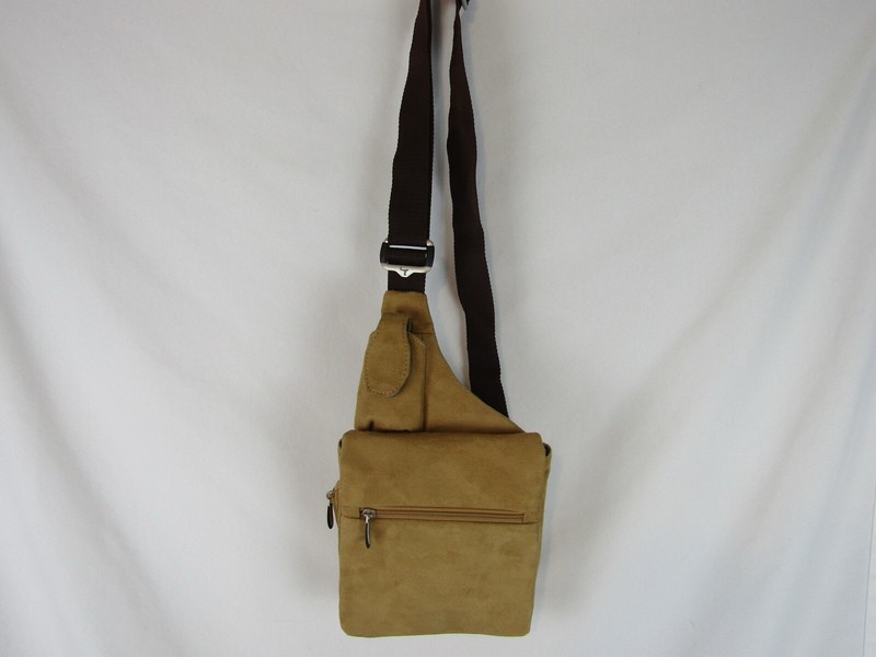 Travelon Suede Crossbody Bag-Light Brown/Tan-Magnetic Button-Mesh Pockets-VGUC