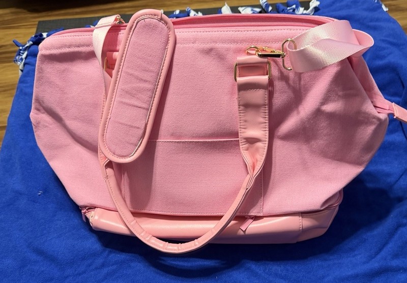Pink Lily Canvas With Vinyl Trim Carryon Overnight Bag- Shoulder And Arm Straps gallery