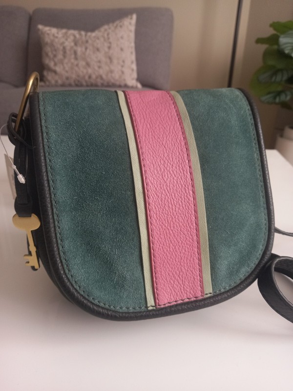 FOSSIL RUMI Alpine Green Crossbody Handbag Saddle Leather/Suede ZB7393307 $158
