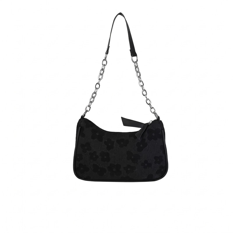 Y2K Floral Embossed Mini Shoulder Bag Chain Strap Baguette Purse Women Coquette