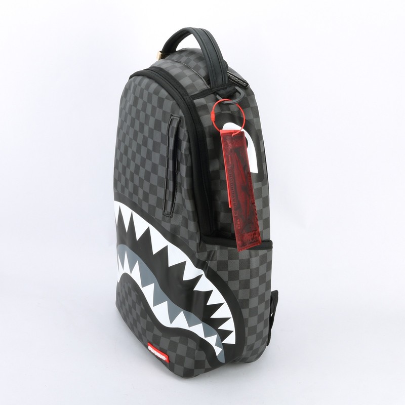 Sprayground Shark Lights Out Effect Leather Backpack Unisex Plaid Black Gray gallery