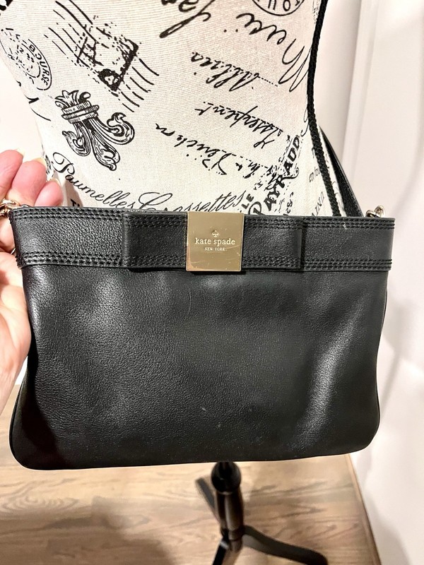 KATE SPADE Arica Primrose Hill Black Pebbled Leather Bow Crossbody Shoulder Bag gallery