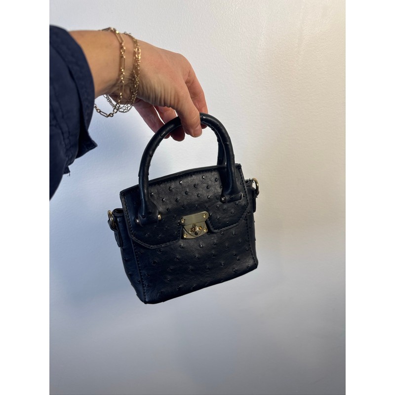 Mellow World Mini Faux Ostrich Leather Top Handle Handbag – Black & Gold
