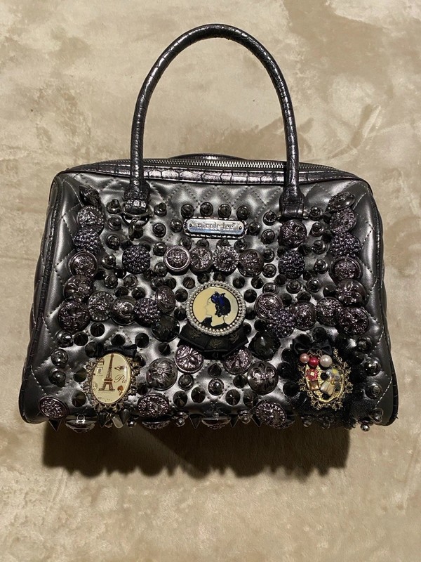 Nicole Lee USA Rare Buttons Spikes Jeweled Handbag Limited Edition Rock Retro