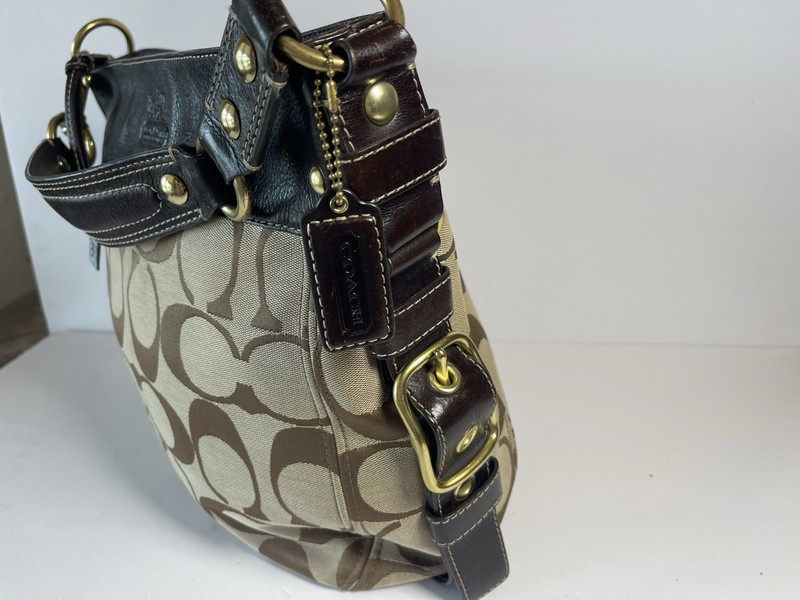 Coach Large 12674 Y2K Bag Zoe Signature Logo Hobo Brown Jaquard Shoulder Purse gallery