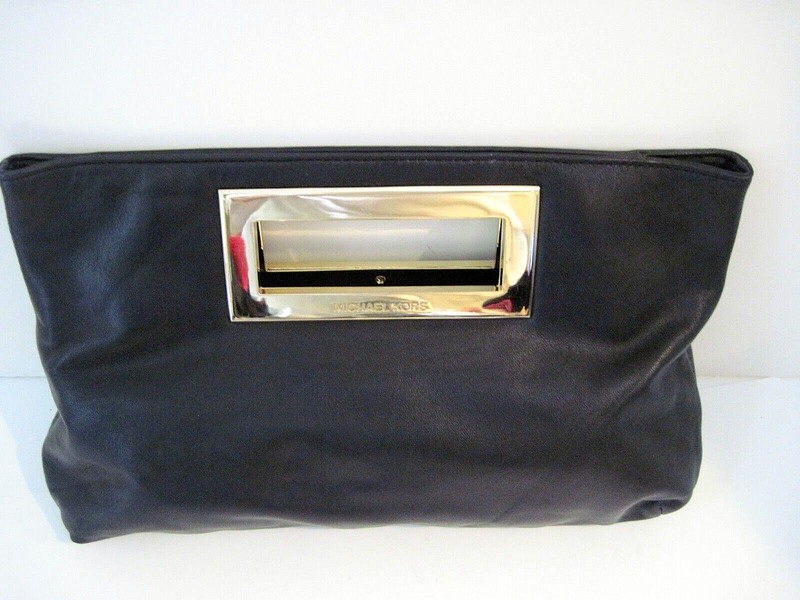 Michael Kors Gold/Black Leather Berkley Clutch square handle bag