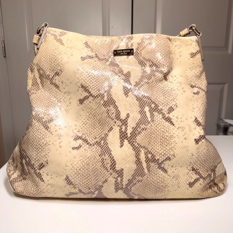 Kate Spade Snakeskin Embossed Leather Hobo Bag Neutral Animal Print Large