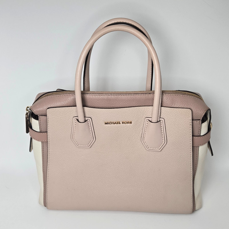 Michael Kors Mercer Med Handle Top Satchel Bag Multi PInk Pebbled Leather Spring