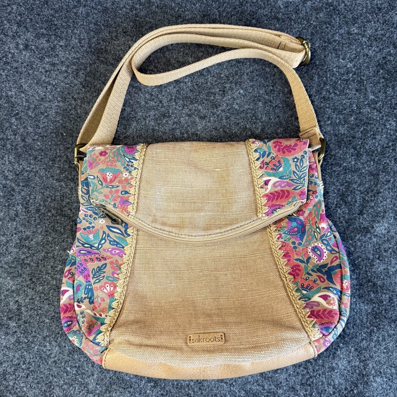 Sakroots Foldover Crossbody Bag Jute & Cotton Magnetic Closure Vegan Trim Boho