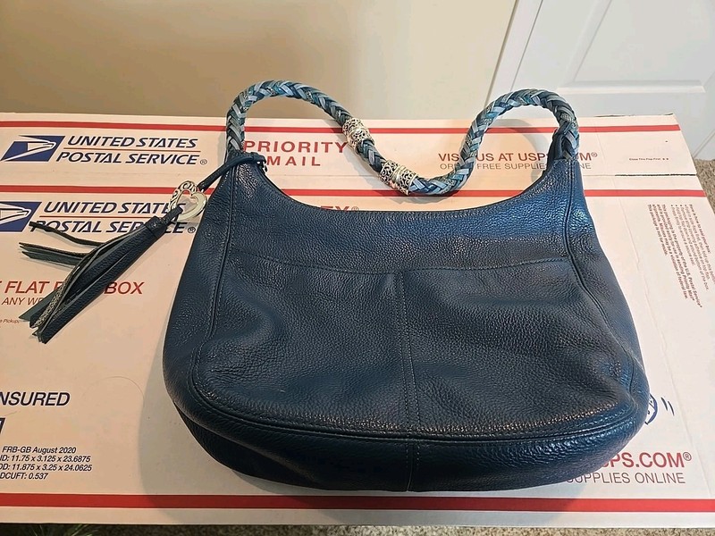 Brighton Barbados Blue Hobo Shoulder Bag, Heart Charm, Pebbled Leather
