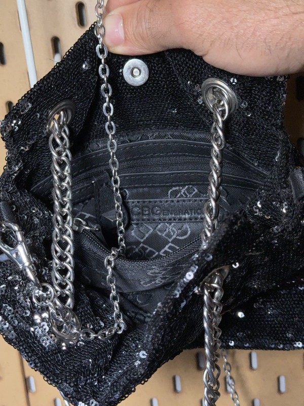 BCBGeneration Black Sequin Small Shoulder Bag Chain Strap Detachable Snap gallery