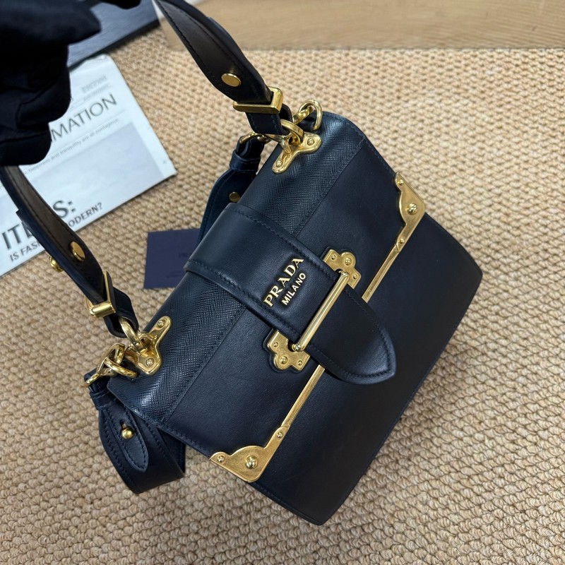 Prada Cahier Black Box Shoulder Crossbody Bag Leather City Calf Saffiano Leather