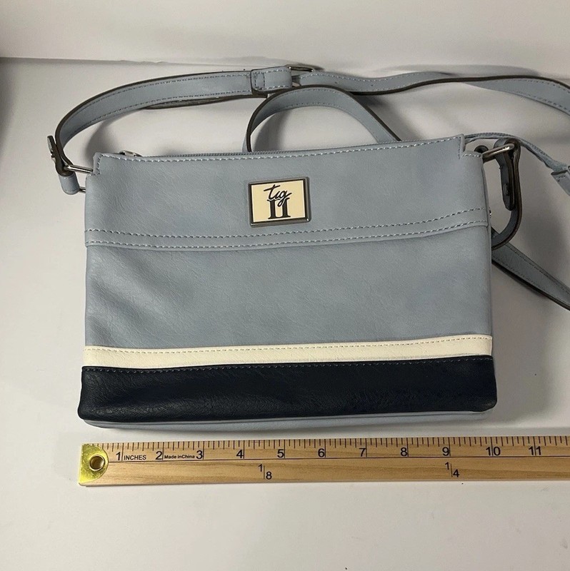 Tig II Vegan Leather Purse Blue with White Trim Crossbody Purse Bag