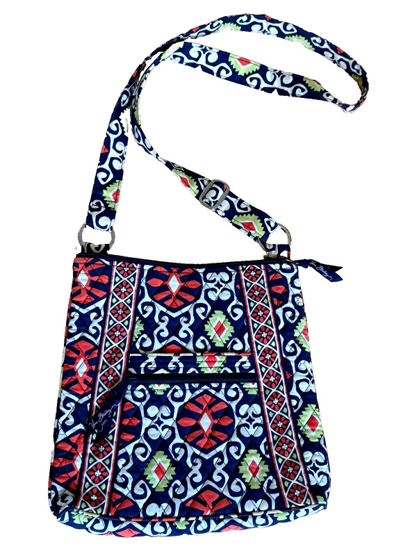 VERA BRADLEY Bag Crossbody Hipster Quilted Navy/Coral/Lime Green Modern Print