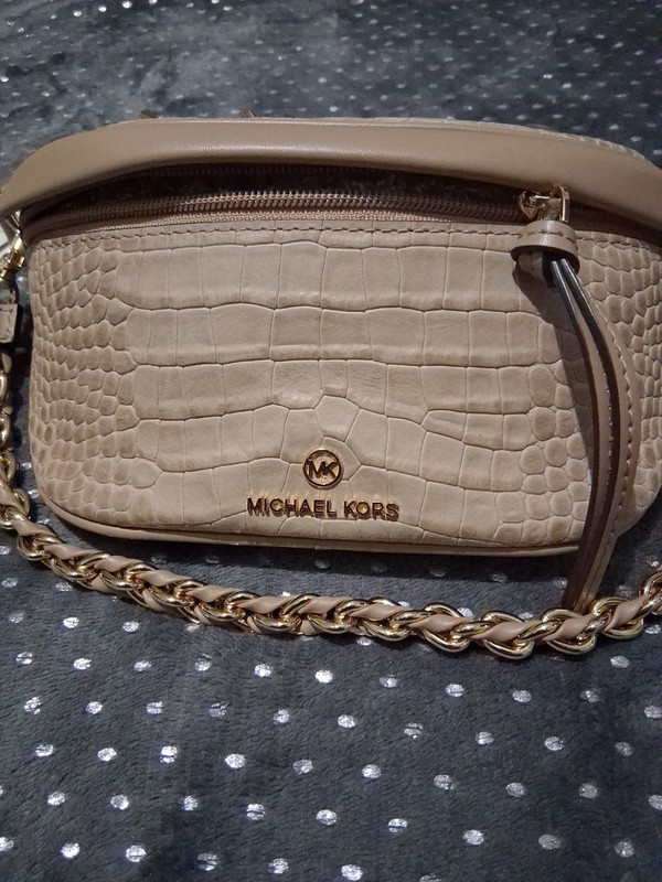 Michael Kors Slater Small CAMEL Crocodile Embossed Leather Sling Pack gallery