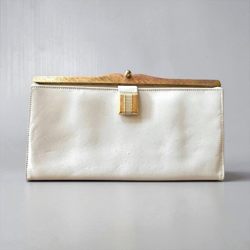 Vintage Clutch Bond Street Purse Off White Gold Kiss Lock Frame MCM w ID Case