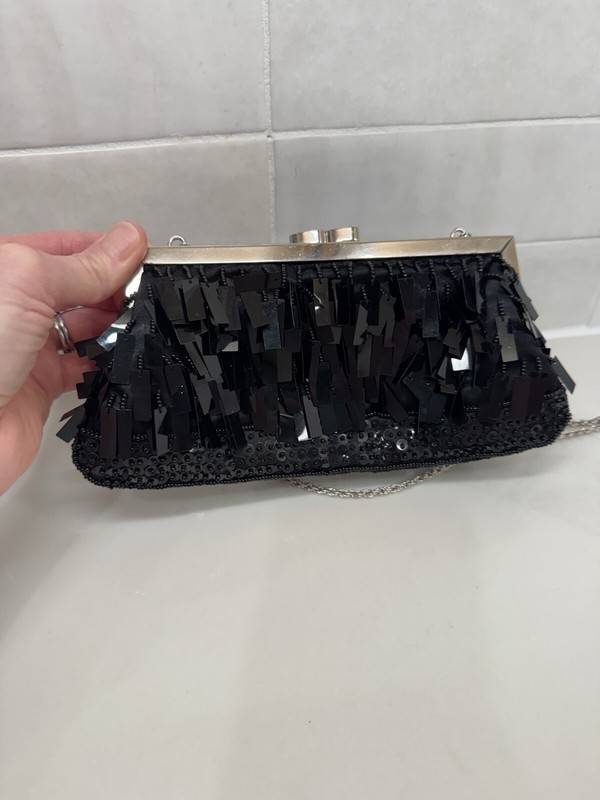 La Regale Black Beaded Evening Bag Chain Strap or Clutch Beaded