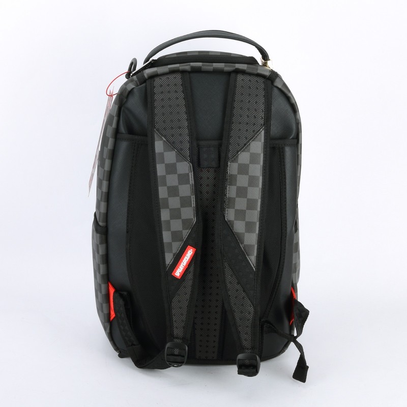 Sprayground Shark Lights Out Effect Leather Backpack Unisex Plaid Black Gray gallery