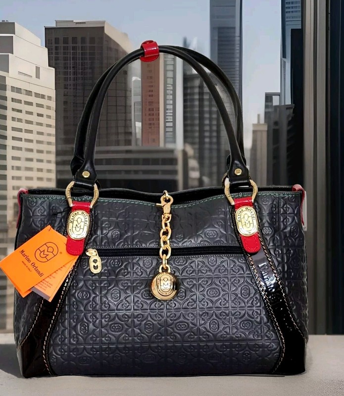 🌞MARINO ORLANDI ITALIAN DESIGNER LOGO EMBOSSED GRAY BLACK LEATHER TOTE BAG🌺NWT