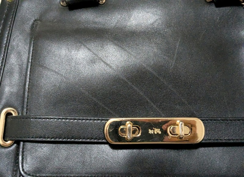 COACH Swagger Frame Satchel Crossbody Bag Black Refined Leather/ Brass ~ 37182 gallery