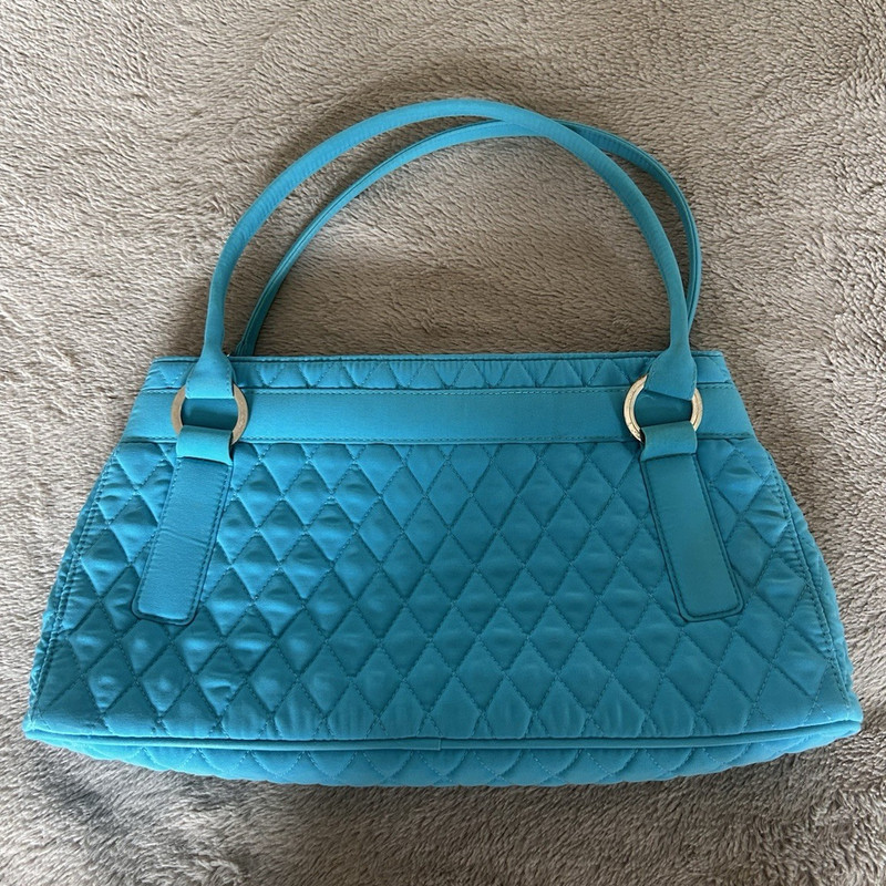 Vera Bradley Blue Zip Top Satchel Top Handle Bag Green Lining, Inner Pockets