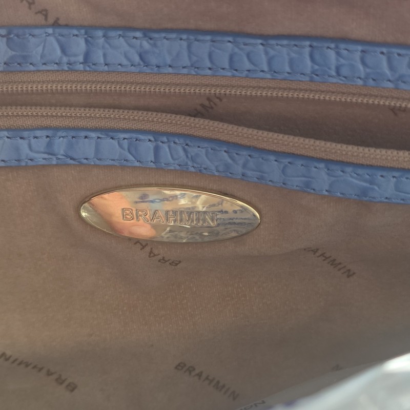 Brahmin Blue Crocodile Embossed Tote Gold Hardware Tassel Logo Charm Dust Bag gallery