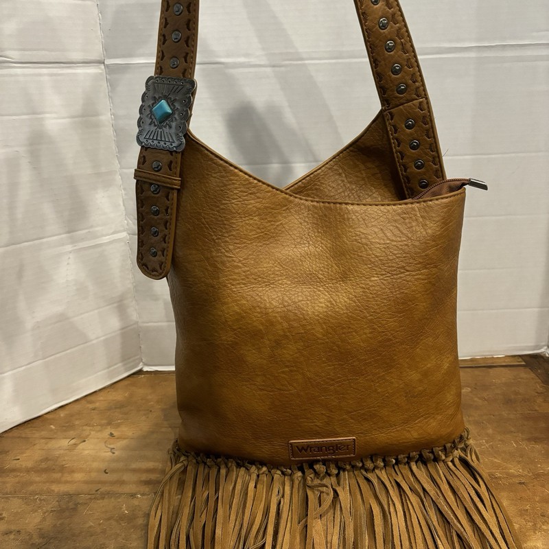 Wrangler Turquoise Stone Faux Leather Bag Concho Fringe Hobo