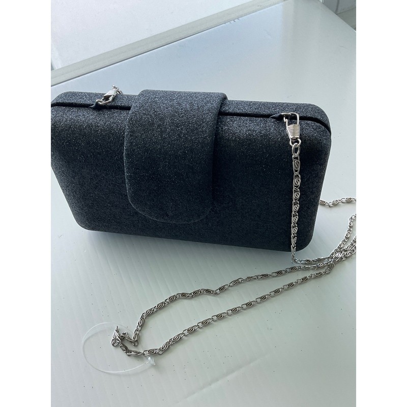 Clutch Bag Glitter Charcoal Gray Magnetic Snap Evening Style New