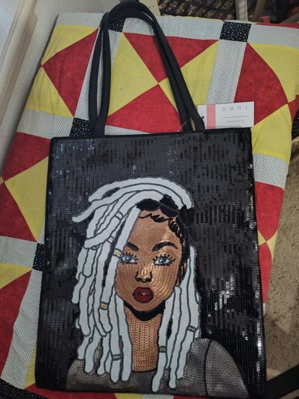 Sequence Purse With Pic Of Lady On Front. 16 In By 13 1/2. Designed In NY