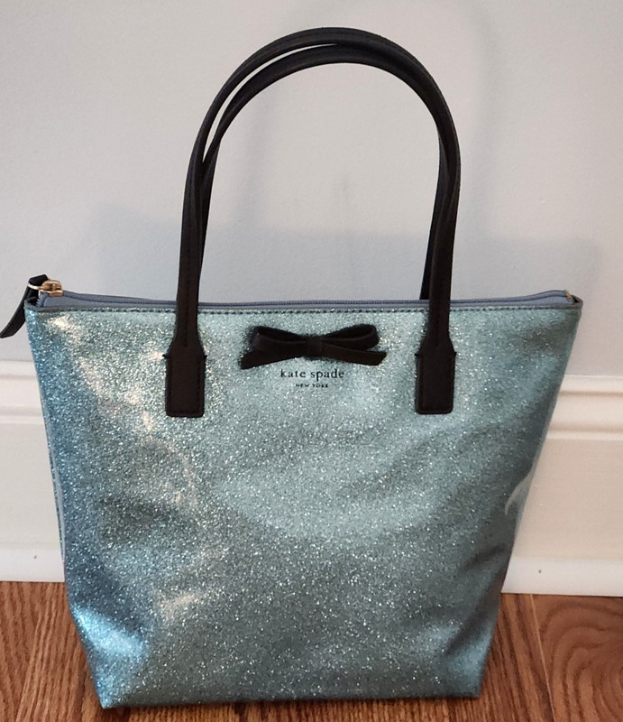 Kate Spade Mavis Street Jeralyn Glitter Ice Blue Shoulder Handbag Purse Tote EUC